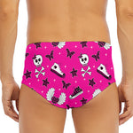 Pink Emo Symbols Pattern Print Men's Triangle Swim Briefs