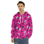 Pink Emo Symbols Pattern Print Men's Velvet Pullover Hoodie