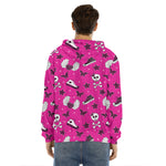 Pink Emo Symbols Pattern Print Men's Velvet Pullover Hoodie