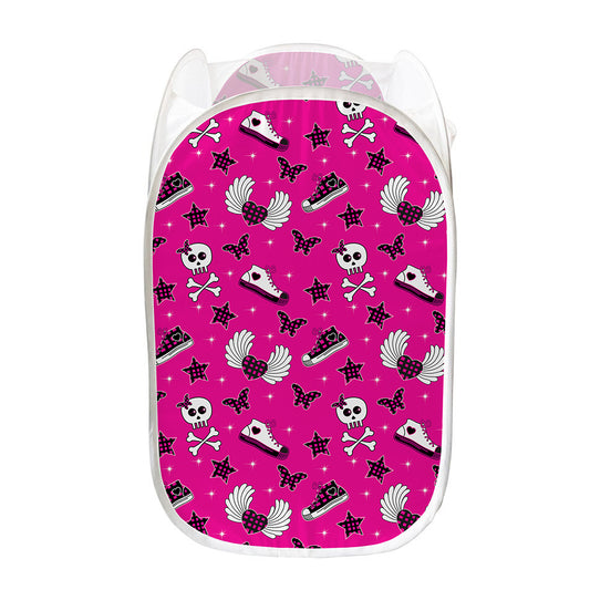 Pink Emo Symbols Pattern Print Mesh Laundry Hamper