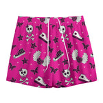 Pink Emo Symbols Pattern Print Mesh Shorts