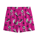 Pink Emo Symbols Pattern Print Mesh Shorts