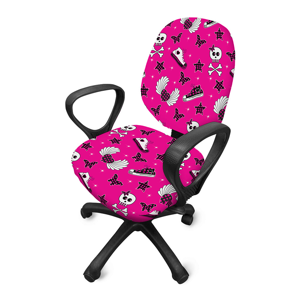 Pink Emo Symbols Pattern Print Office Chair Cover