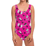 Pink Emo Symbols Pattern Print One Piece Swimsuit