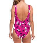 Pink Emo Symbols Pattern Print One Piece Swimsuit