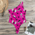 Pink Emo Symbols Pattern Print One Shoulder Bodysuit