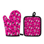 Pink Emo Symbols Pattern Print Oven Mitt And Pot Holder Set