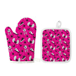 Pink Emo Symbols Pattern Print Oven Mitt And Pot Holder Set