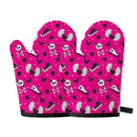 Pink Emo Symbols Pattern Print Oven Mitts