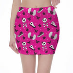 Pink Emo Symbols Pattern Print Pencil Mini Skirt