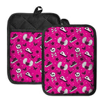 Pink Emo Symbols Pattern Print Pot Holders With Pocket