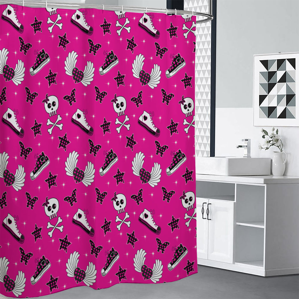 Pink Emo Symbols Pattern Print Premium Shower Curtain