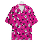 Pink Emo Symbols Pattern Print Rayon Hawaiian Shirt