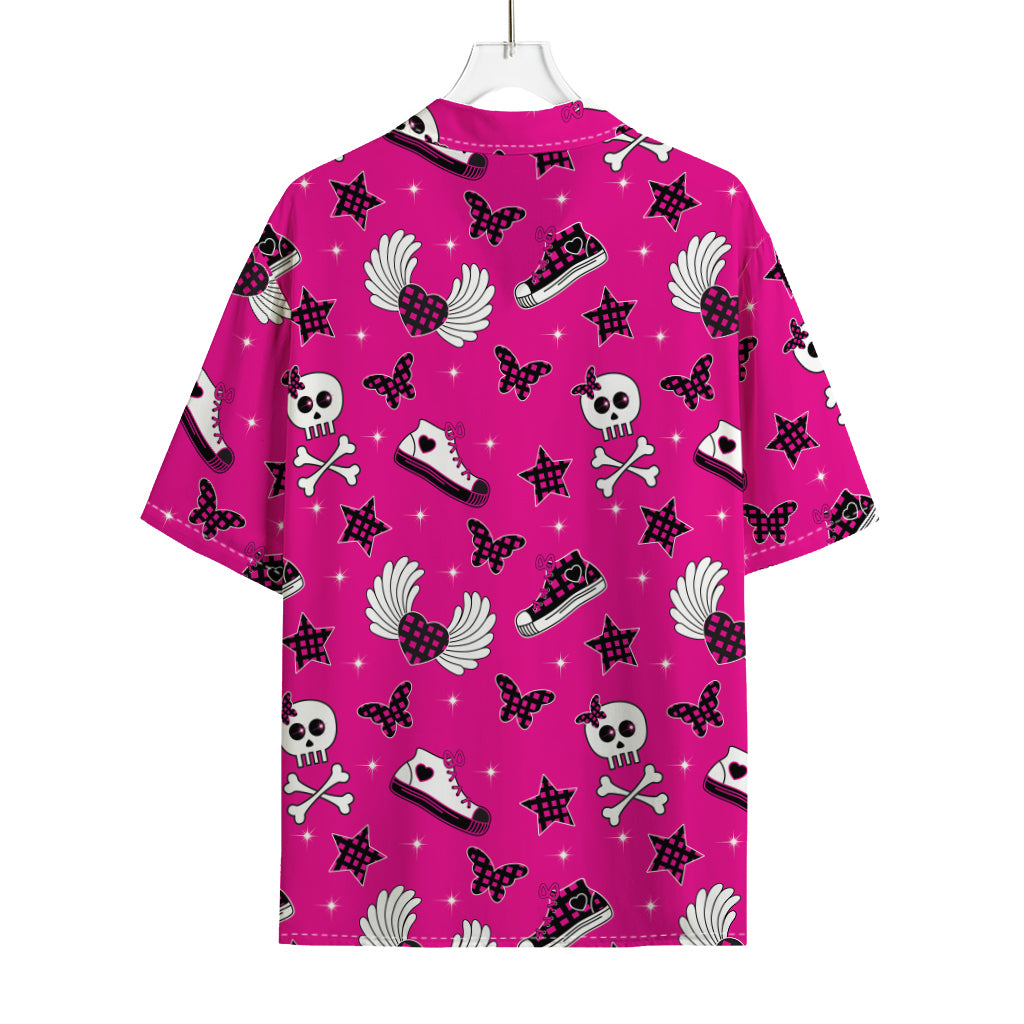 Pink Emo Symbols Pattern Print Rayon Hawaiian Shirt