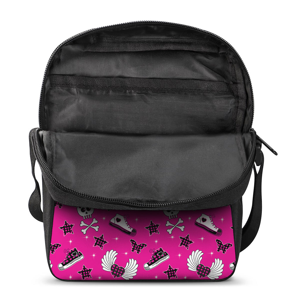 Pink Emo Symbols Pattern Print Rectangular Crossbody Bag