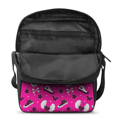 Pink Emo Symbols Pattern Print Rectangular Crossbody Bag