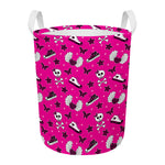 Pink Emo Symbols Pattern Print Round Laundry Basket