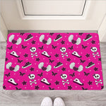 Pink Emo Symbols Pattern Print Rubber Doormat