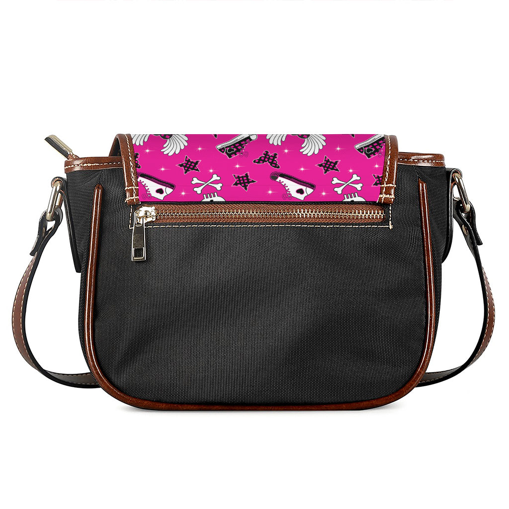 Pink Emo Symbols Pattern Print Saddle Bag
