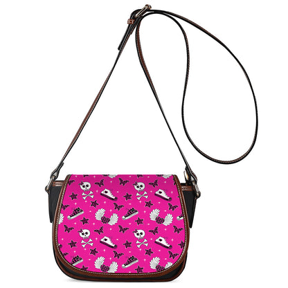 Pink Emo Symbols Pattern Print Saddle Bag