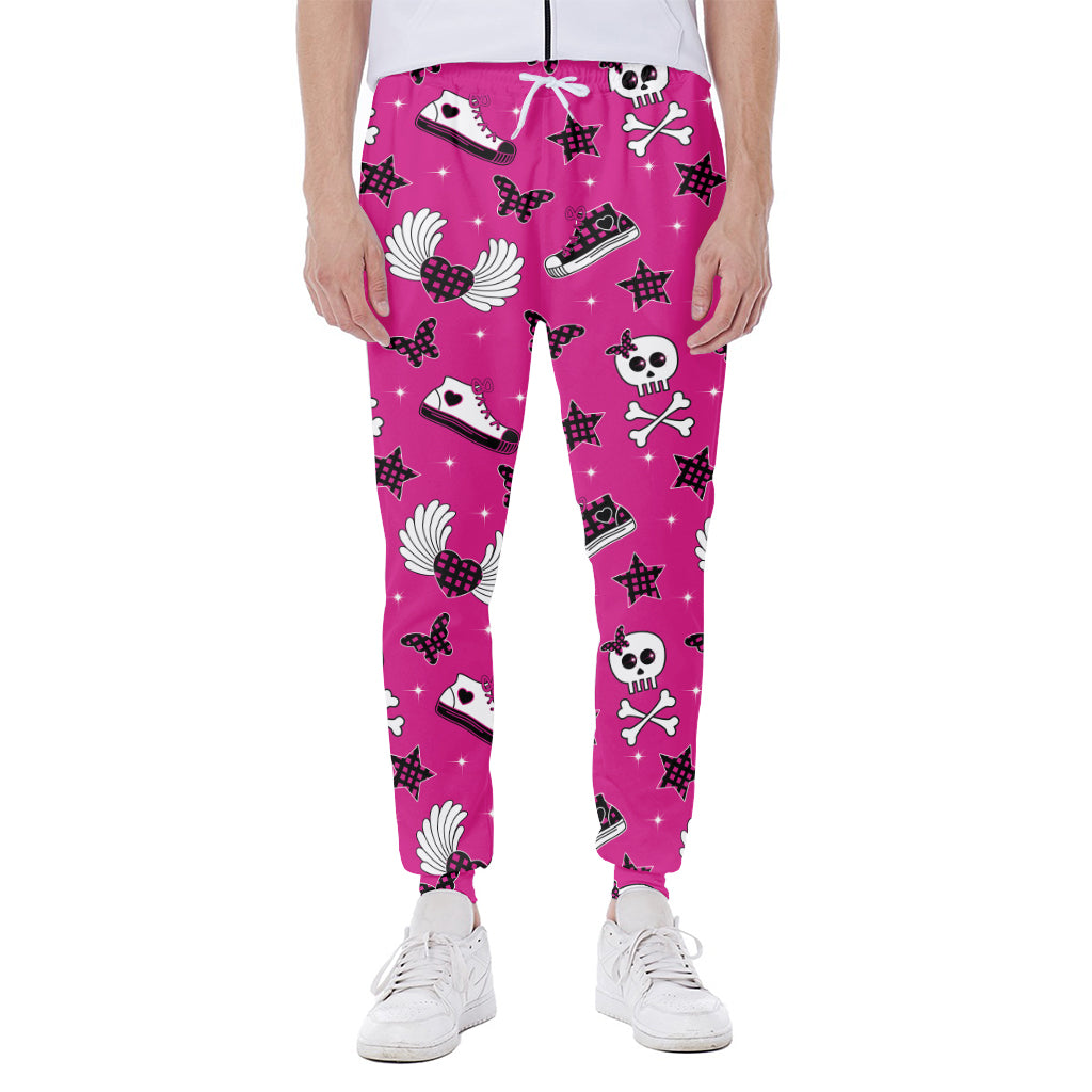 Pink Emo Symbols Pattern Print Scuba Joggers