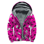 Pink Emo Symbols Pattern Print Sherpa Lined Zip Up Hoodie