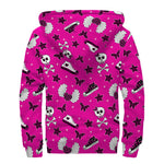 Pink Emo Symbols Pattern Print Sherpa Lined Zip Up Hoodie