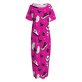 Pink Emo Symbols Pattern Print Short Sleeve Long Nightdress
