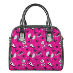 Pink Emo Symbols Pattern Print Shoulder Handbag