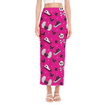 Pink Emo Symbols Pattern Print Side Slit Maxi Skirt