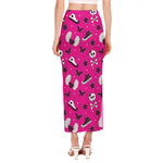 Pink Emo Symbols Pattern Print Side Slit Maxi Skirt