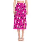 Pink Emo Symbols Pattern Print Side Slit Midi Skirt
