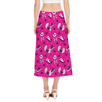 Pink Emo Symbols Pattern Print Side Slit Midi Skirt
