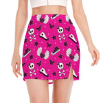 Pink Emo Symbols Pattern Print Side Slit Mini Skirt