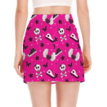Pink Emo Symbols Pattern Print Side Slit Mini Skirt