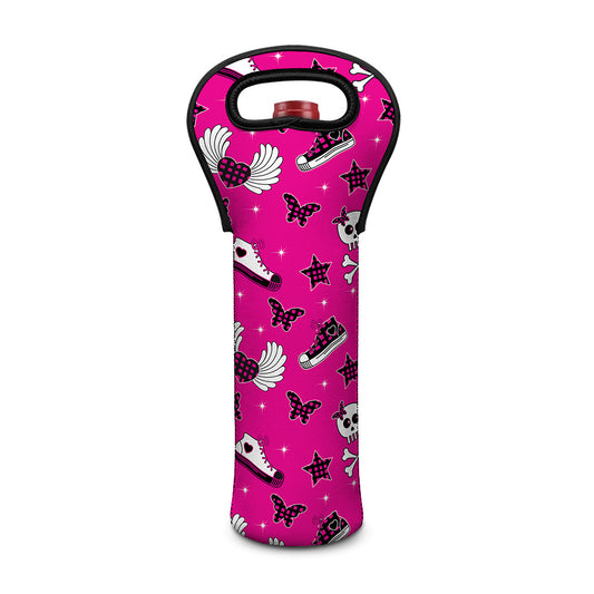 Pink Emo Symbols Pattern Print Single Neoprene Wine Tote