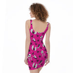 Pink Emo Symbols Pattern Print Sleeveless Bodycon Dress