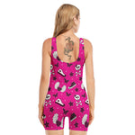 Pink Emo Symbols Pattern Print Sleeveless One Piece Swimsuit