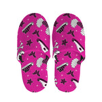 Pink Emo Symbols Pattern Print Slippers