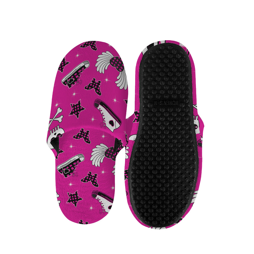 Pink Emo Symbols Pattern Print Slippers