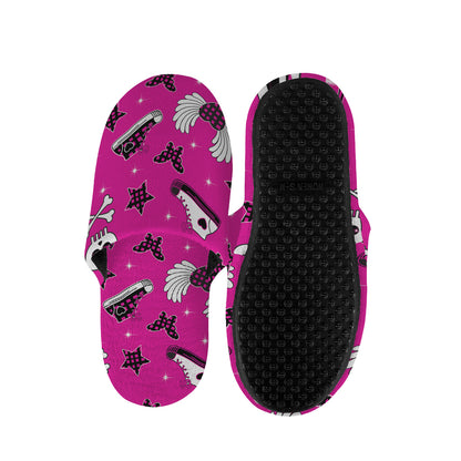Pink Emo Symbols Pattern Print Slippers