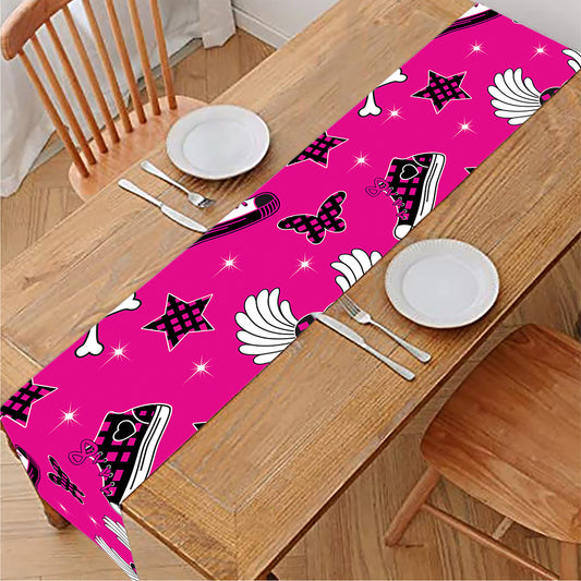Pink Emo Symbols Pattern Print Table Runner