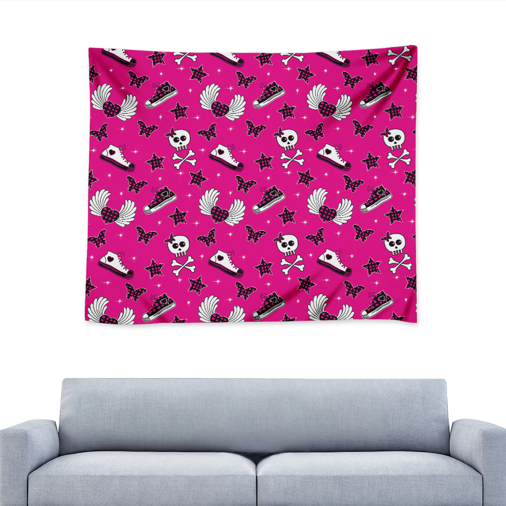 Pink Emo Symbols Pattern Print Tapestry