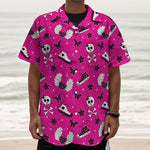 Pink Emo Symbols Pattern Print Textured Short Sleeve Shirt