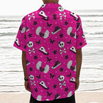 Pink Emo Symbols Pattern Print Textured Short Sleeve Shirt