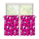 Pink Emo Symbols Pattern Print Tier Curtains