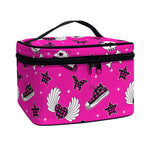 Pink Emo Symbols Pattern Print Travel Makeup Bag