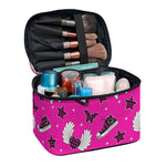 Pink Emo Symbols Pattern Print Travel Makeup Bag