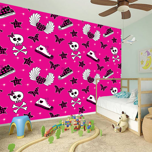 Pink Emo Symbols Pattern Print Wall Sticker