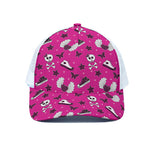 Pink Emo Symbols Pattern Print White Mesh Trucker Cap